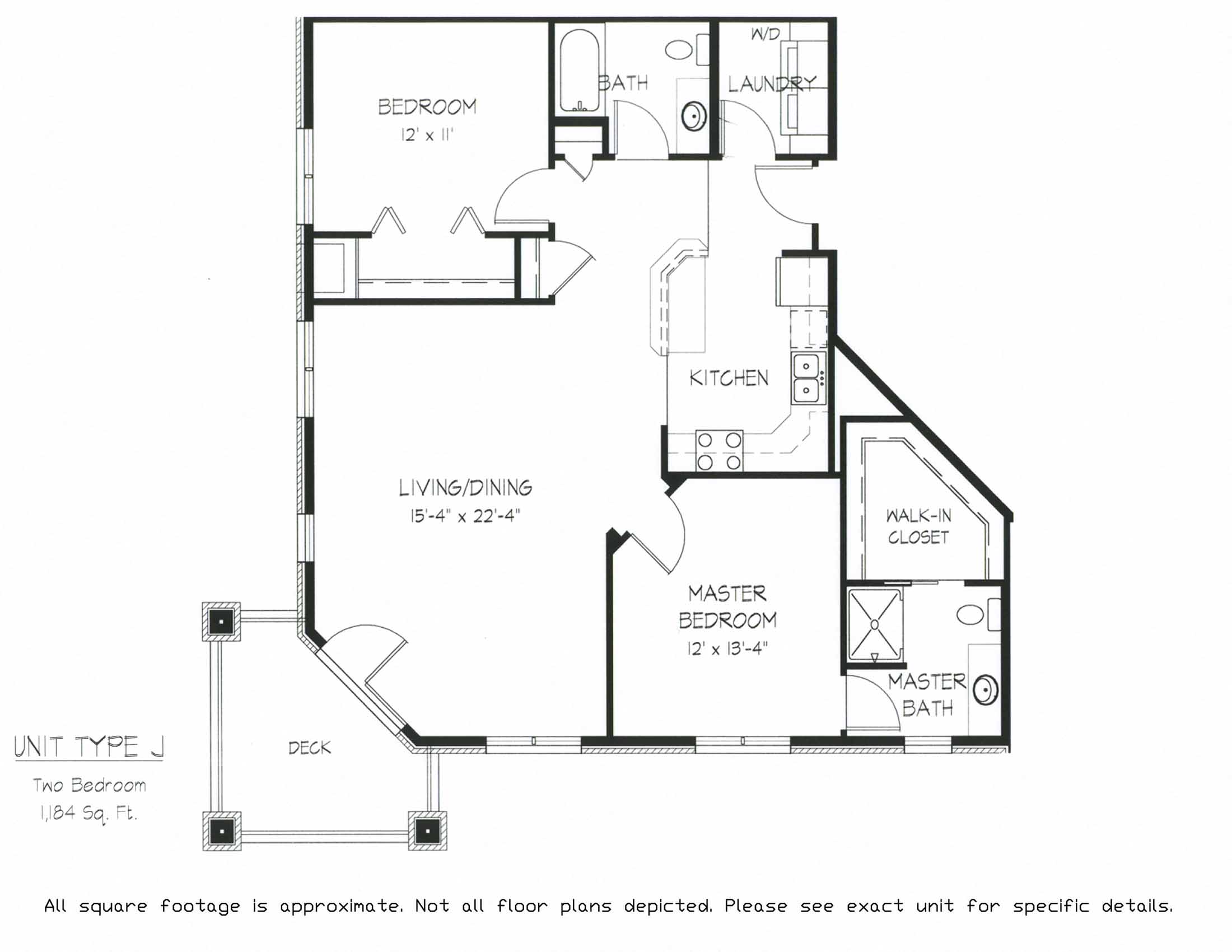 Floor plan for 2 beds, 2 baths, 1184 sqft